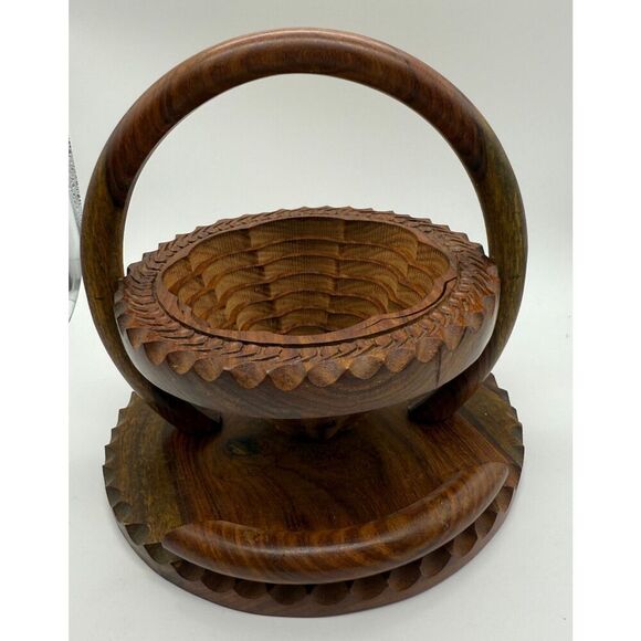 Handcarved wooden collapsing basket fruit basket - Picture 7 of 7